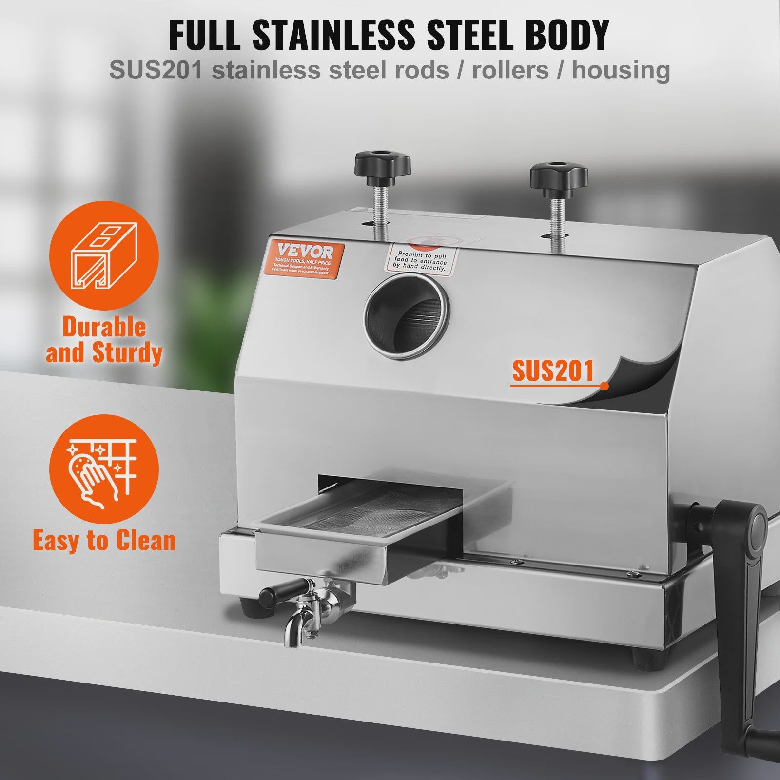 Professionele Suikerrietpers - Hoge Capaciteit (110 LBS/H) met 3 RVS Rollers & Grote Invoer (2.4")