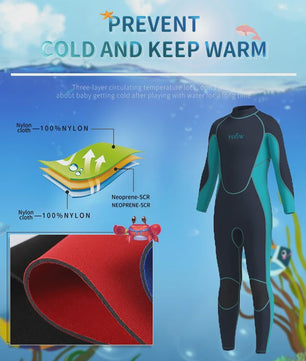 Kinder Neopreen Wetsuit 3MM - Lange Mouwen voor Jongens & Meisjes - Water Sport Kleding