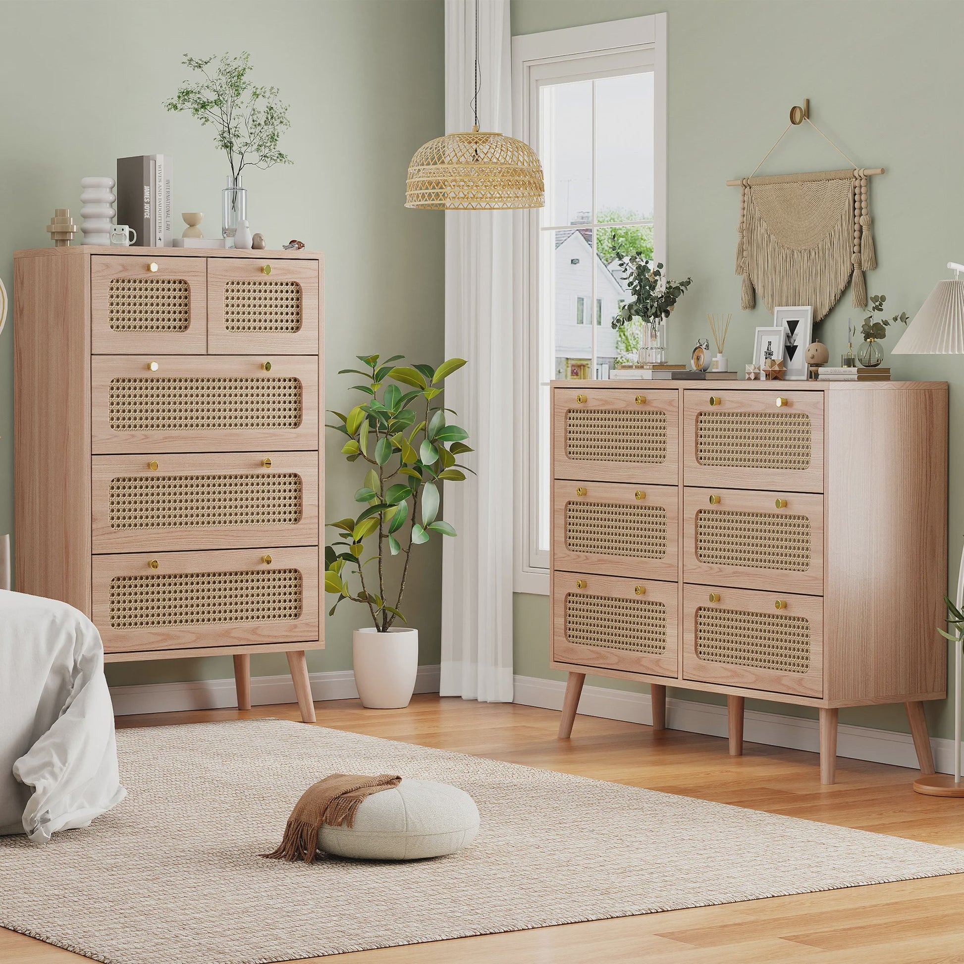 Retro Rotan Ladekast met 5 of 6 Laden - Stijlvolle Opbergkast