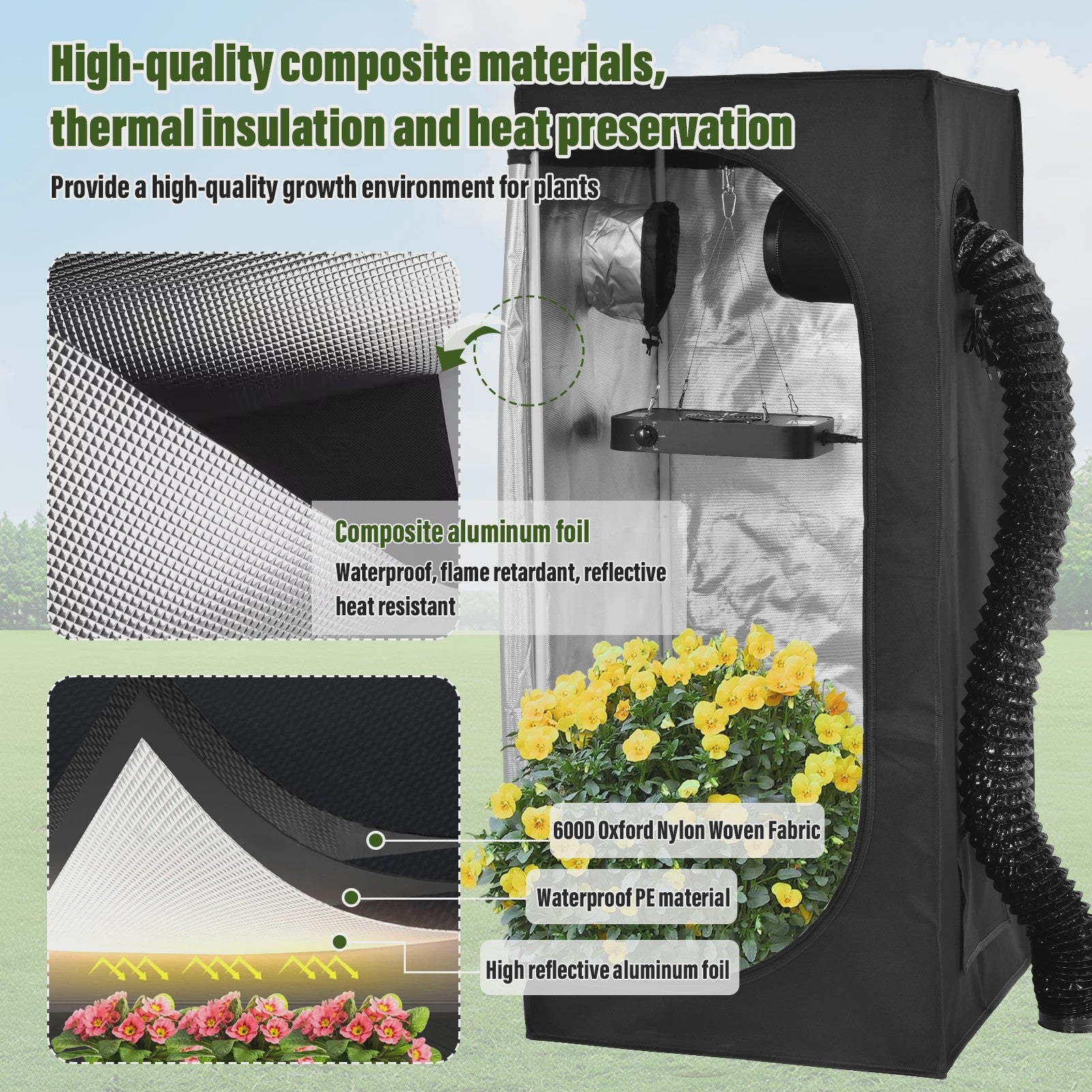 Complete Kweek Tentsysteem: Grow Tent met Ventilator, Koolstoffilter & Dimbare Full Spectrum LED Groeilamp