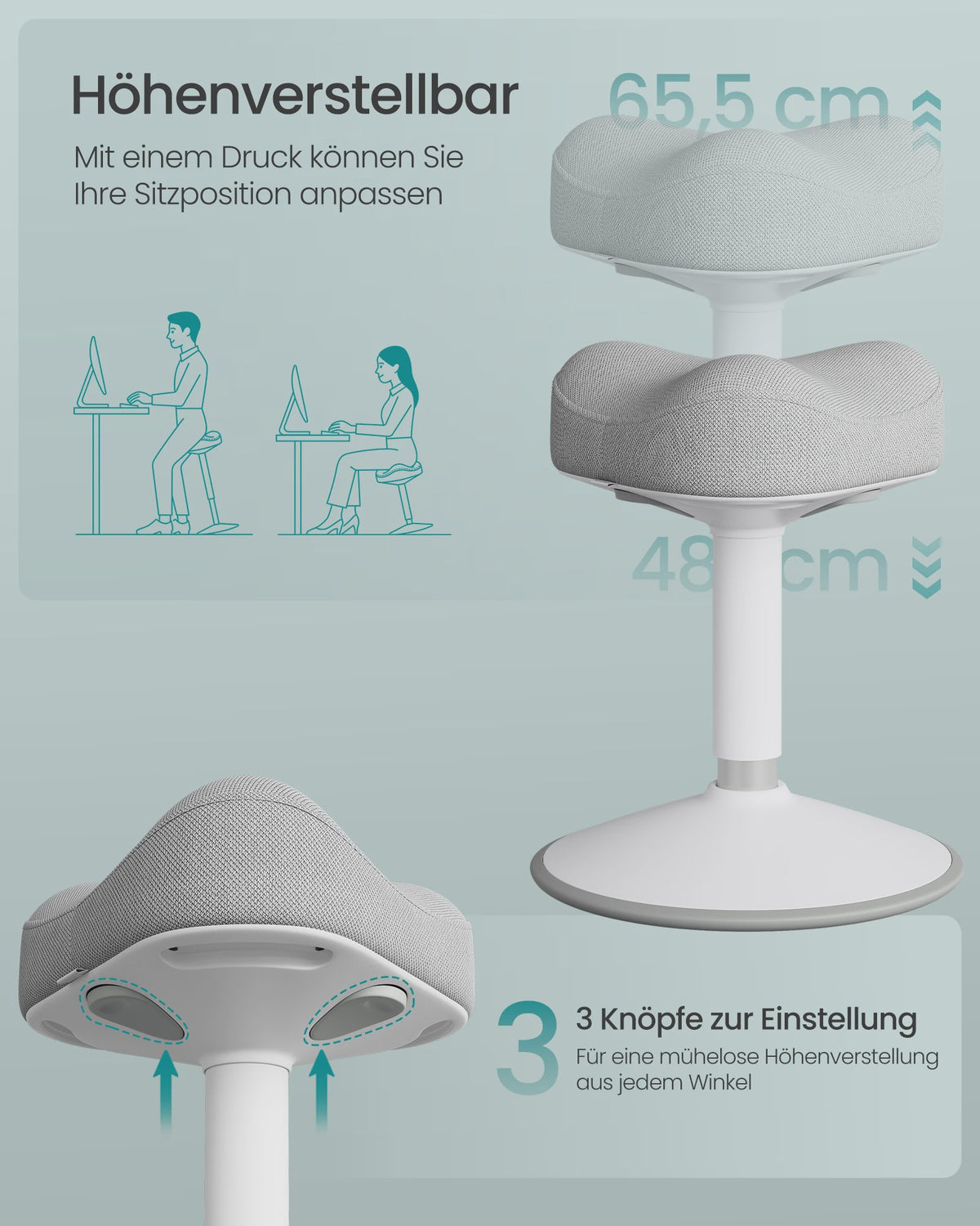 Ergonomische Sta-Zithocker met Schommel Effect - Hoogte Verstelbaar (48-65.5 cm) & Anti-Slip Basis