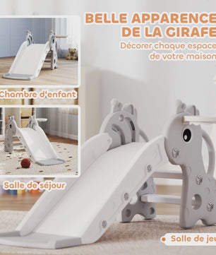 AIYAPLAY Giraffe Kinder Glijbaan met Basketbalring en Klimmuur - Indoor Speelplezier