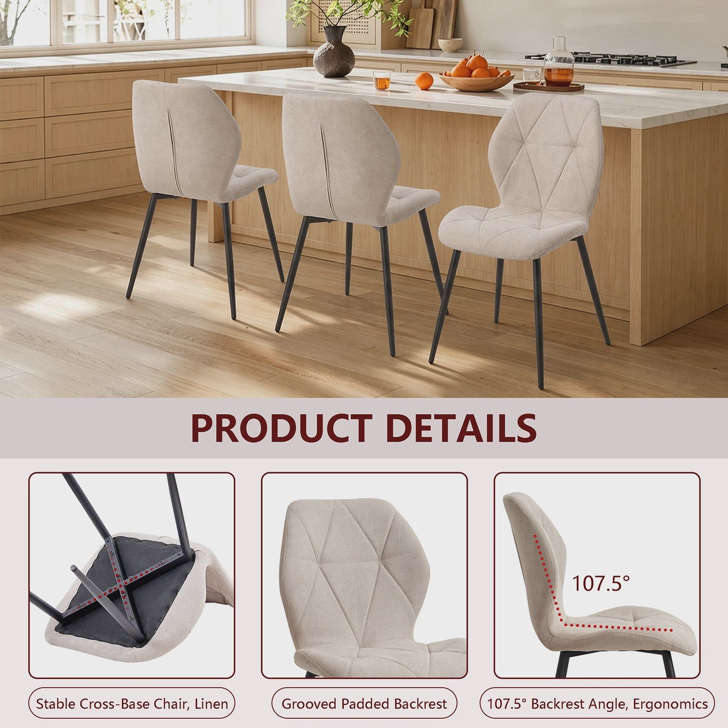 Set van 2, 4 of 6 Moderne Eetkamerstoelen - Comfortabel Gestoffeerd met Stalen Poten