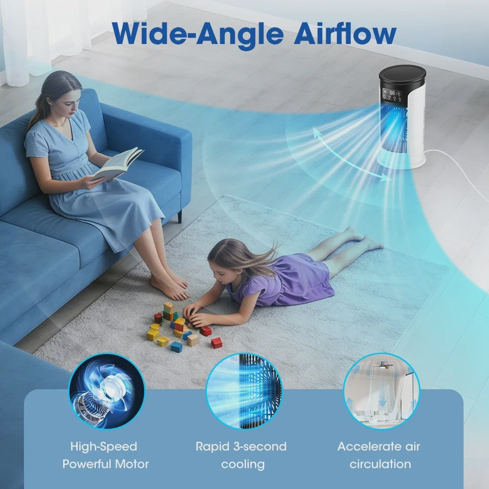 3-in-1 Draagbare Aircooler met Ventilator, Luchtbevochtiger en LED Nachtlampje - 6 Snelheden