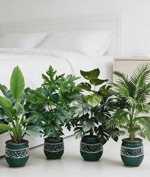 Set van 4 Grote Kunst Areca Palm Planten met 48 Bladeren - Tropische Decoratie