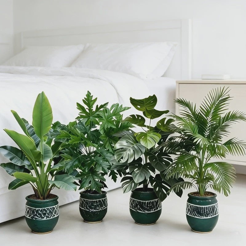 Set van 4 Grote Kunst Areca Palm Planten met 48 Bladeren - Tropische Decoratie