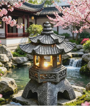 Chinese Pagode Solar Tuinlamp - Zen Stijl Steen Lantaarn voor Buiten