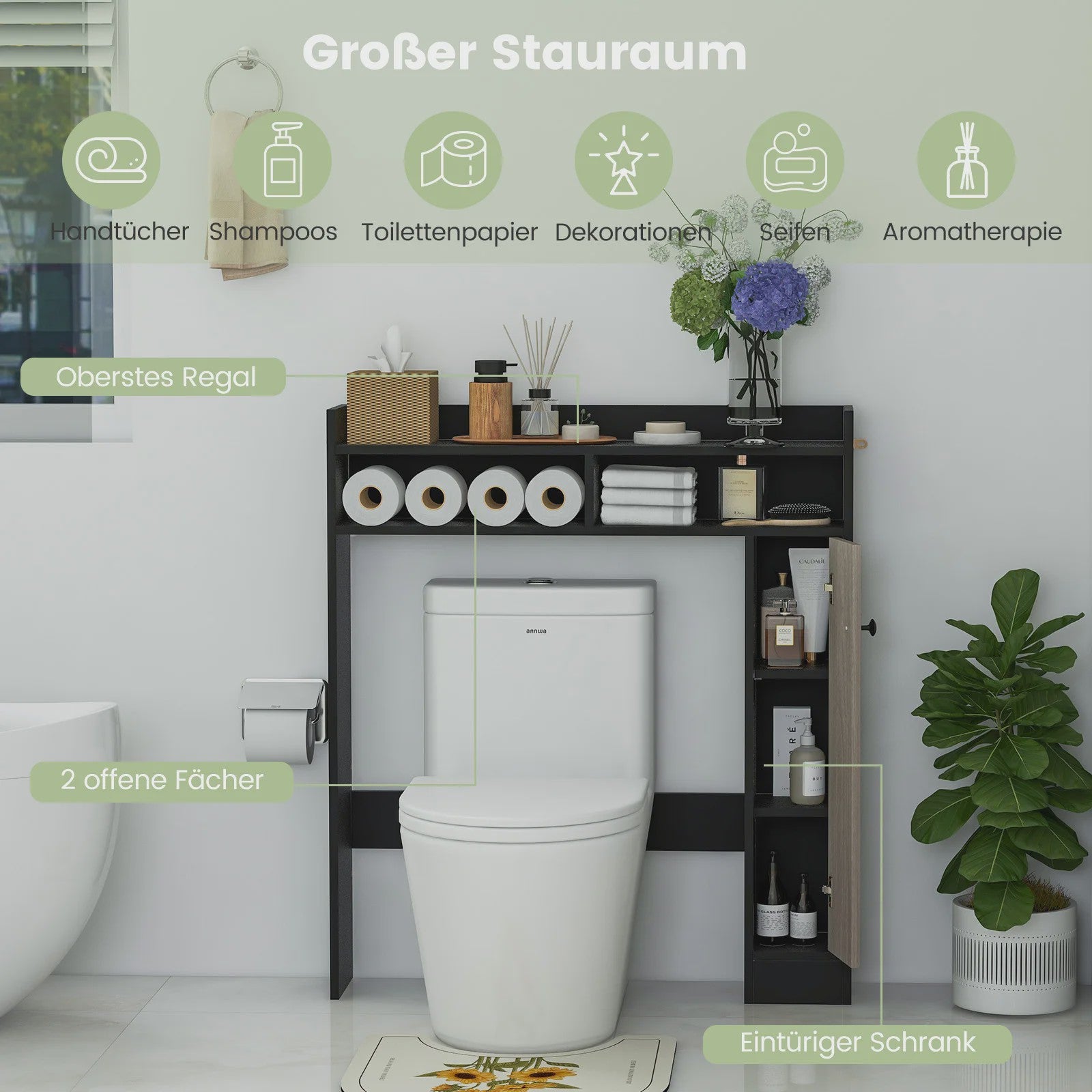 Toiletkast - Vrijstaande Badkamerkast met Verstelbare Planken en Deur