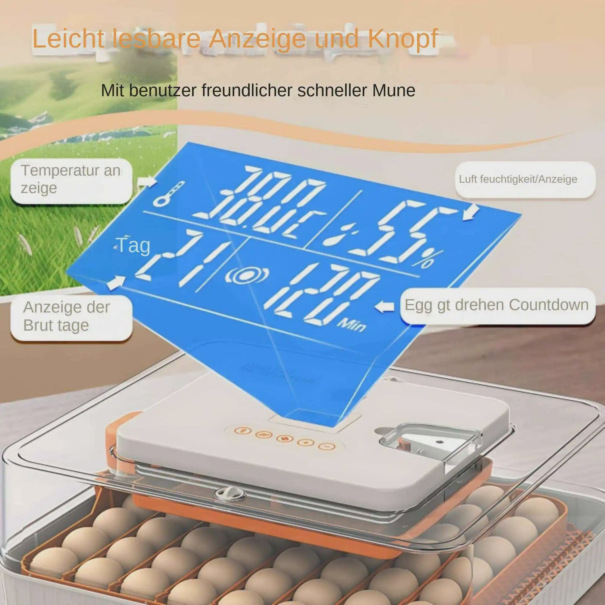 Automatische Broedmachine voor 56 Eieren met LED Candler & Temperatuurregeling