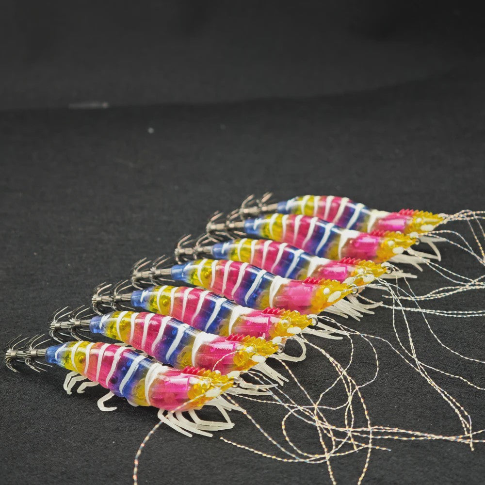 Set van 7 Lichtgevende Vissen Lokaas Garnalen - Perfect voor Zeebaars & Inktvis Vangst