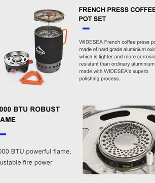 Widesea Draagbare Camping Koffiezetter Set met French Press & Gasbrander 0.9L