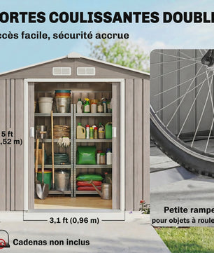 Outsunny Tuinhuis 2.77 m² - Gereedschap Opslag met Fundering, Lichtbruin Staal