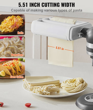 SucceBuy Pastaroller en Snijder Set voor KitchenAid Stand Mixer - 3-in-1 Roestvrij Staal