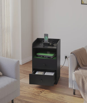 Nachtkastje met Laadstation, USB Poorten en LED Verlichting - Modern Slaapkamer Meubel