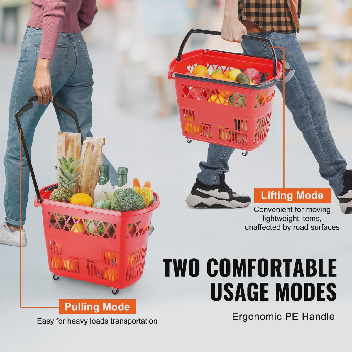Set van 6xBoodschappenmanden met Wielen - 39L Draagbaar & Rolbaar