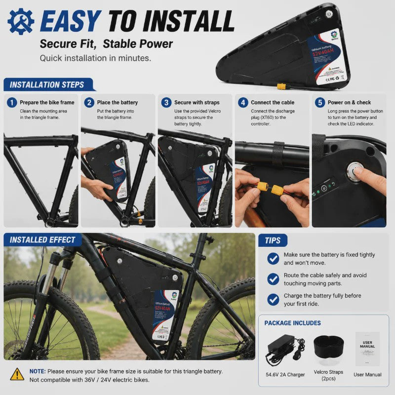 52V 20Ah-40Ah Lithium E-bike Batterij voor Elektrische Fietsen (500W-3000W Motor)