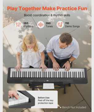 SucceBuy 88 Toetsen Digitaal Piano - Volledig Gewogen Toetsenbord met Draadloze Connectiviteit voor Beginners