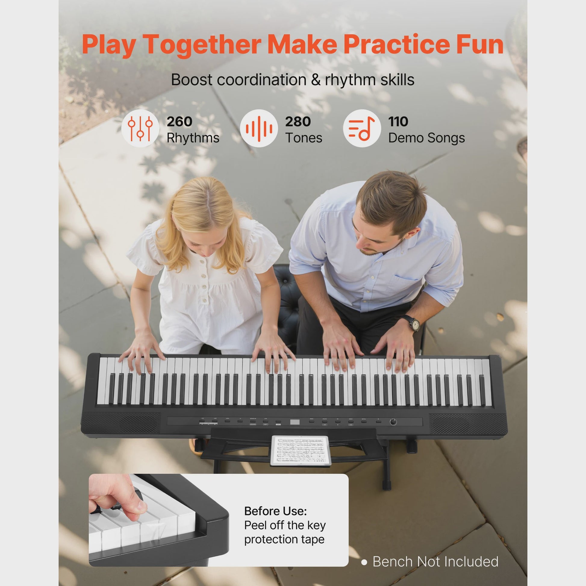 SucceBuy 88 Toetsen Digitaal Piano - Volledig Gewogen Toetsenbord met Draadloze Connectiviteit voor Beginners