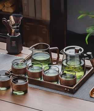 Glazen Theepot Set 600ML met Infuser en Houten Handvat - Stijlvol en Functioneel