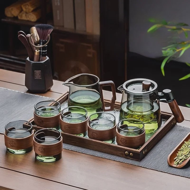 Glazen Theepot Set 600ML met Infuser en Houten Handvat - Stijlvol en Functioneel