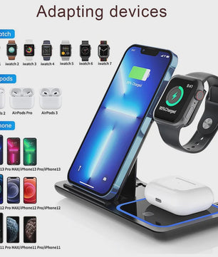 3-in-1 Draadloze Oplaadstandaard voor iPhone, Apple Watch & AirPods - Opvouwbaar