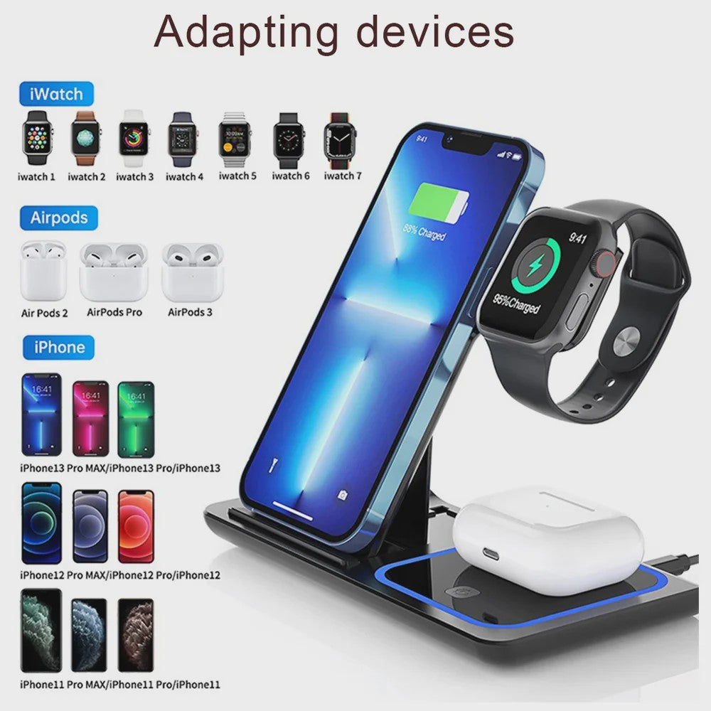 3-in-1 Draadloze Oplaadstandaard voor iPhone, Apple Watch & AirPods - Opvouwbaar