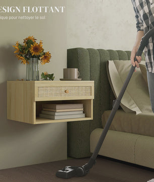 Set van 2 Nachtkastjes Zwevend Hout met Rotan Front en Lade