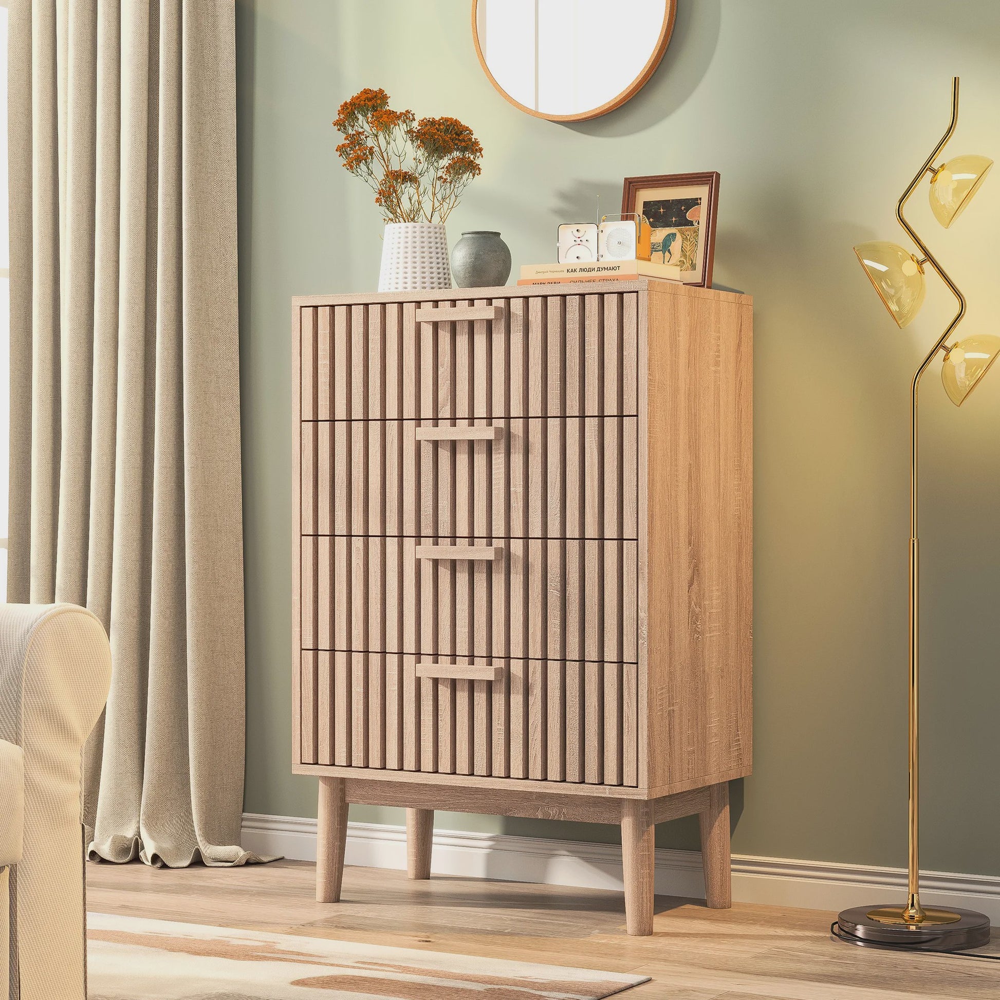 Moderne Houten Ladekast - 4 of 6 Laden - Retro Design Dressoir voor Slaapkamer & Woonkamer