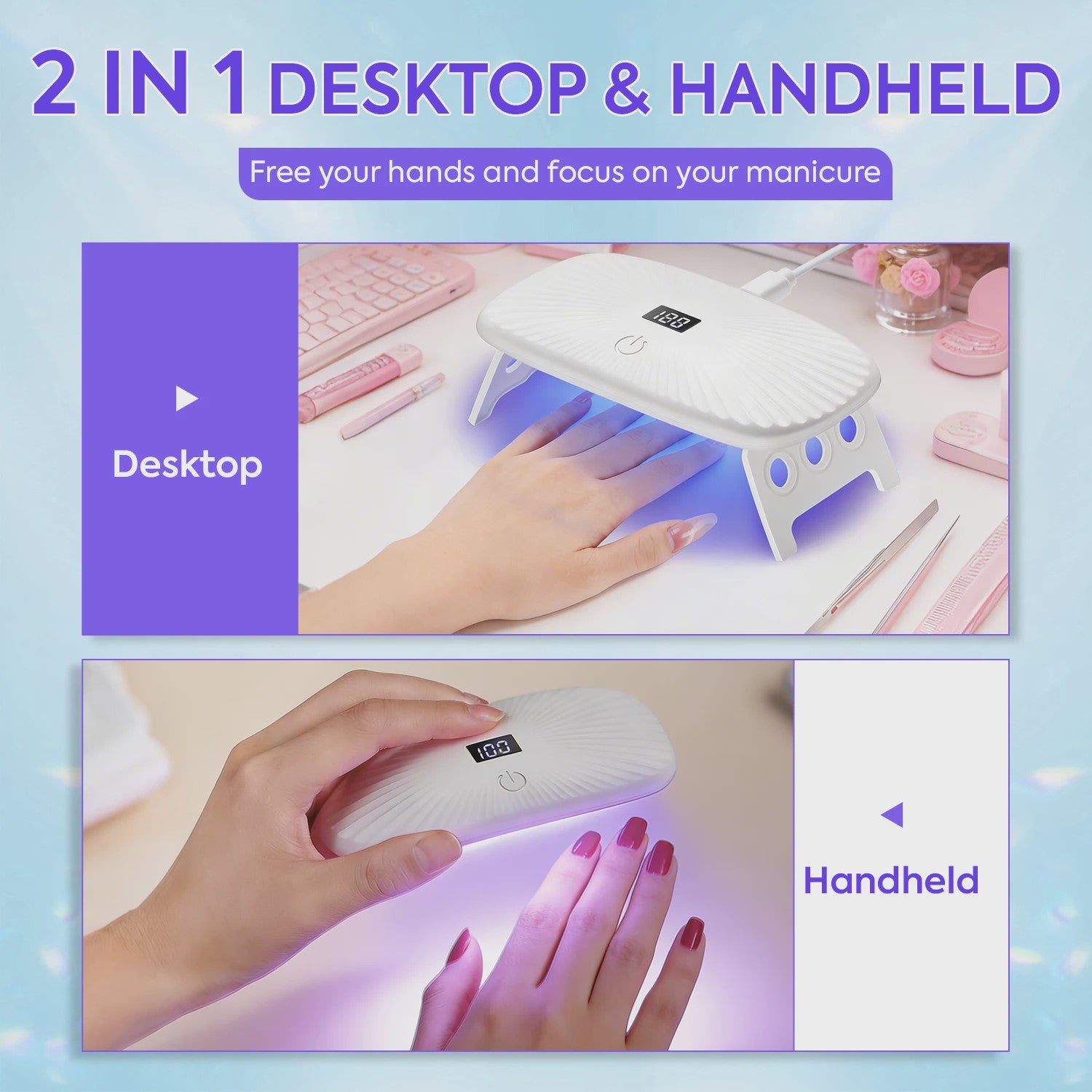 2-in-1 UV/LED Nageldroger: Handheld & Desktop, Snel Drogen met Timer