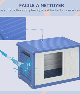 PawHut Buiten Hondenhok - Blauw/Wit Plastic met Ventilatie