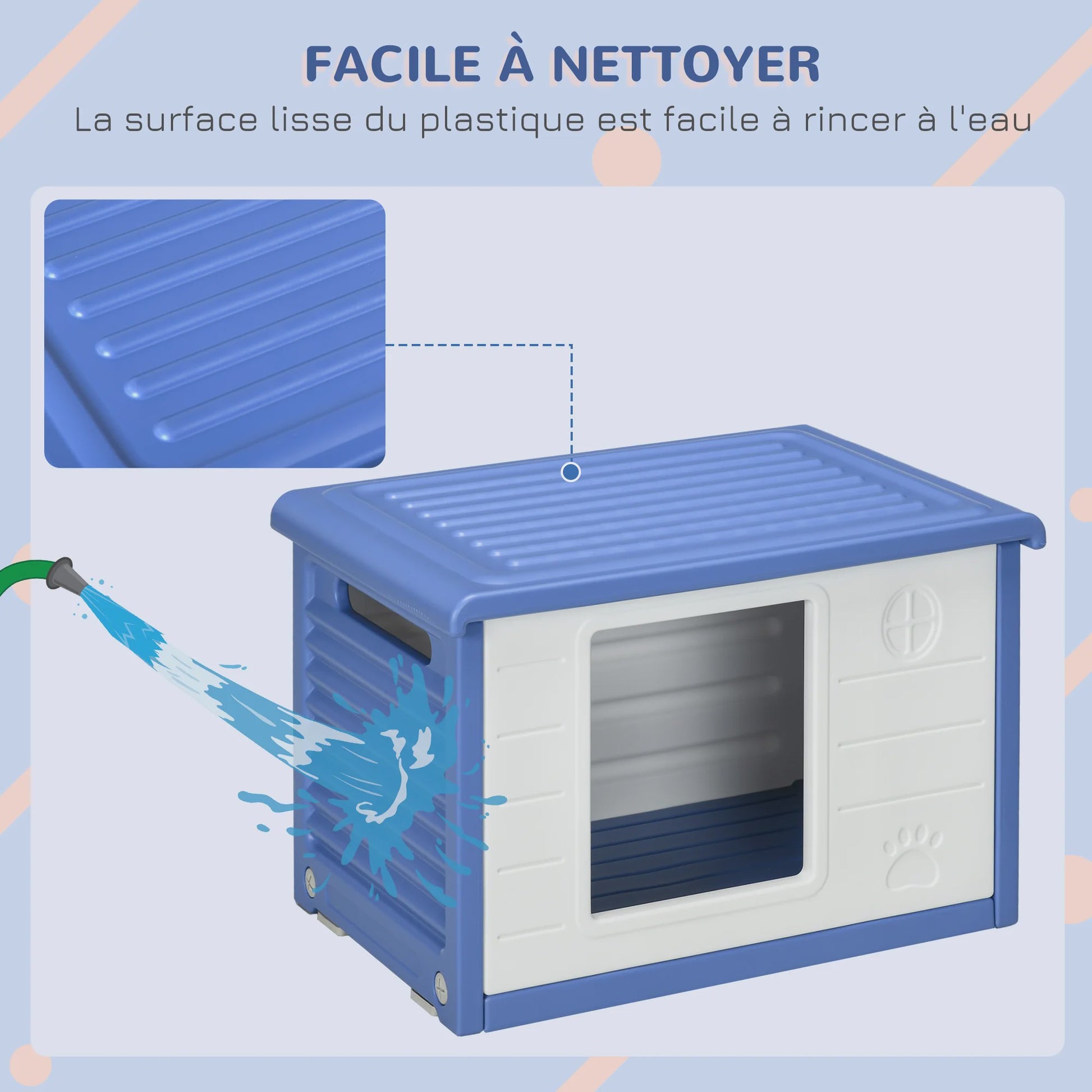 PawHut Buiten Hondenhok - Blauw/Wit Plastic met Ventilatie