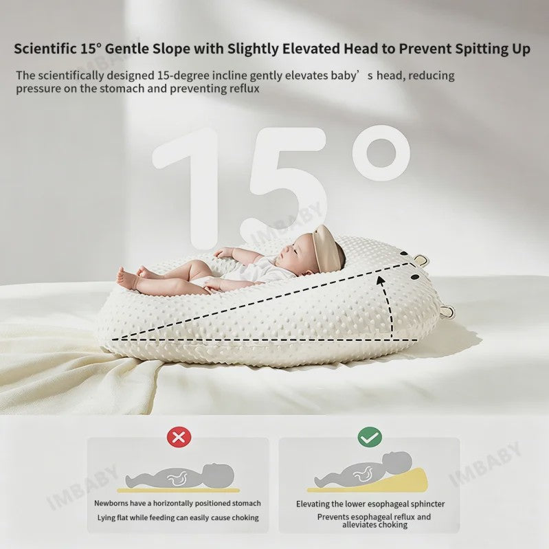 Ergonomisch Baby Voedingskussen - Ultra Zacht, Wasbaar & Rugondersteuning voor Comfortabel Voeden & Minder Spugen