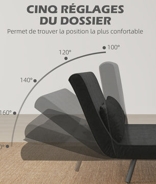 Zwarte 4-in-1 Sofa Bed met Verstelbare Rugleuning en 2 Kussens - Compact en Multifunctioneel