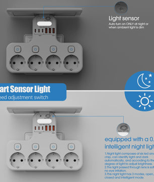 Multifunctionele Stekkerdoos met Telefoonhouder, 4 Stopcontacten en 6 USB-poorten