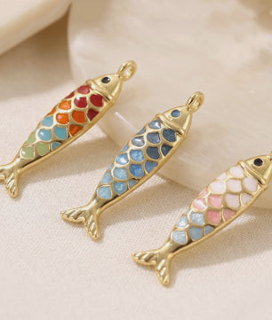 Gouden Vis Bedel met Emaille - 18K Verguld Messing Hanger voor DIY Sieraden
