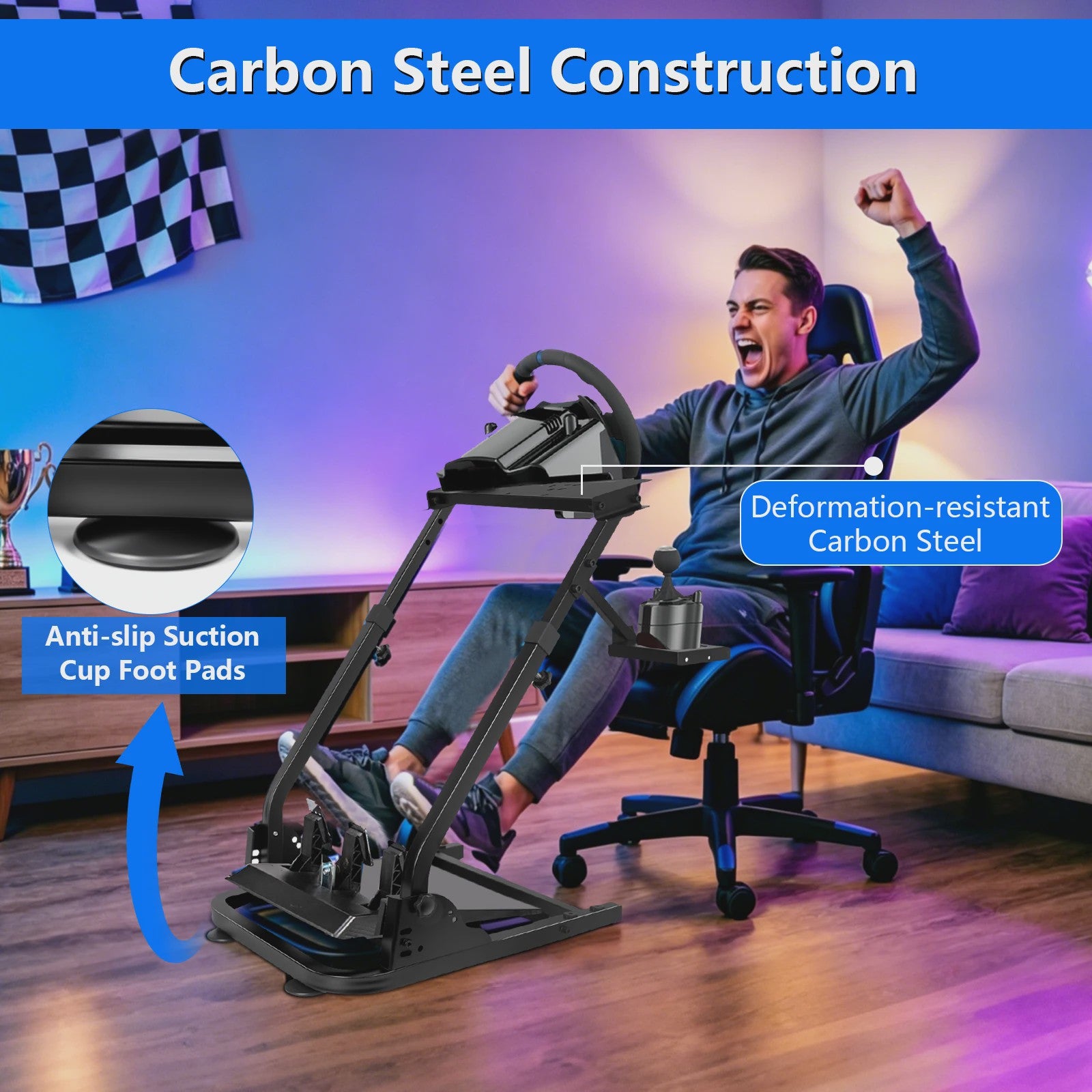 Opvouwbare Racing Wheel Stand van Carbon Staal met Shifter Mount - Compatibel met Logitech & Thrustmaster