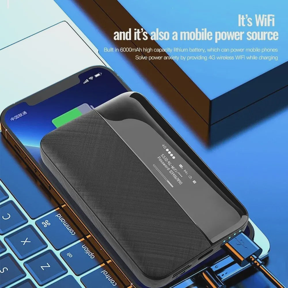 KuWFi 4G Pocket WiFi Router - 150Mbps Mobiele Hotspot met 6000mAh Batterij & SIM-kaart