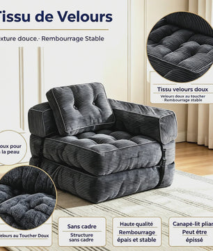 Opvouwbare Corduroy Sofa Bed met Geheugen Spons - Multifunctioneel en Comfortabel