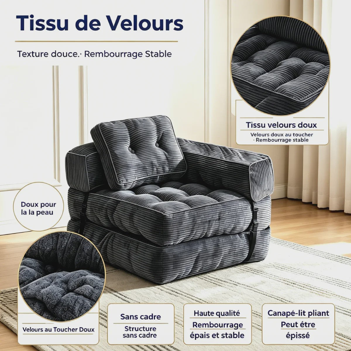 Opvouwbare Corduroy Sofa Bed met Geheugen Spons - Multifunctioneel en Comfortabel
