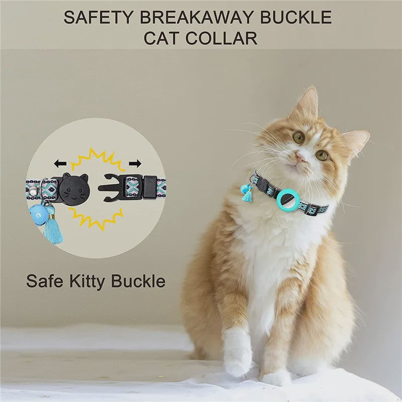 Verstelbare Halsband voor Katten en Puppy's met Airtag Houder en Belletje