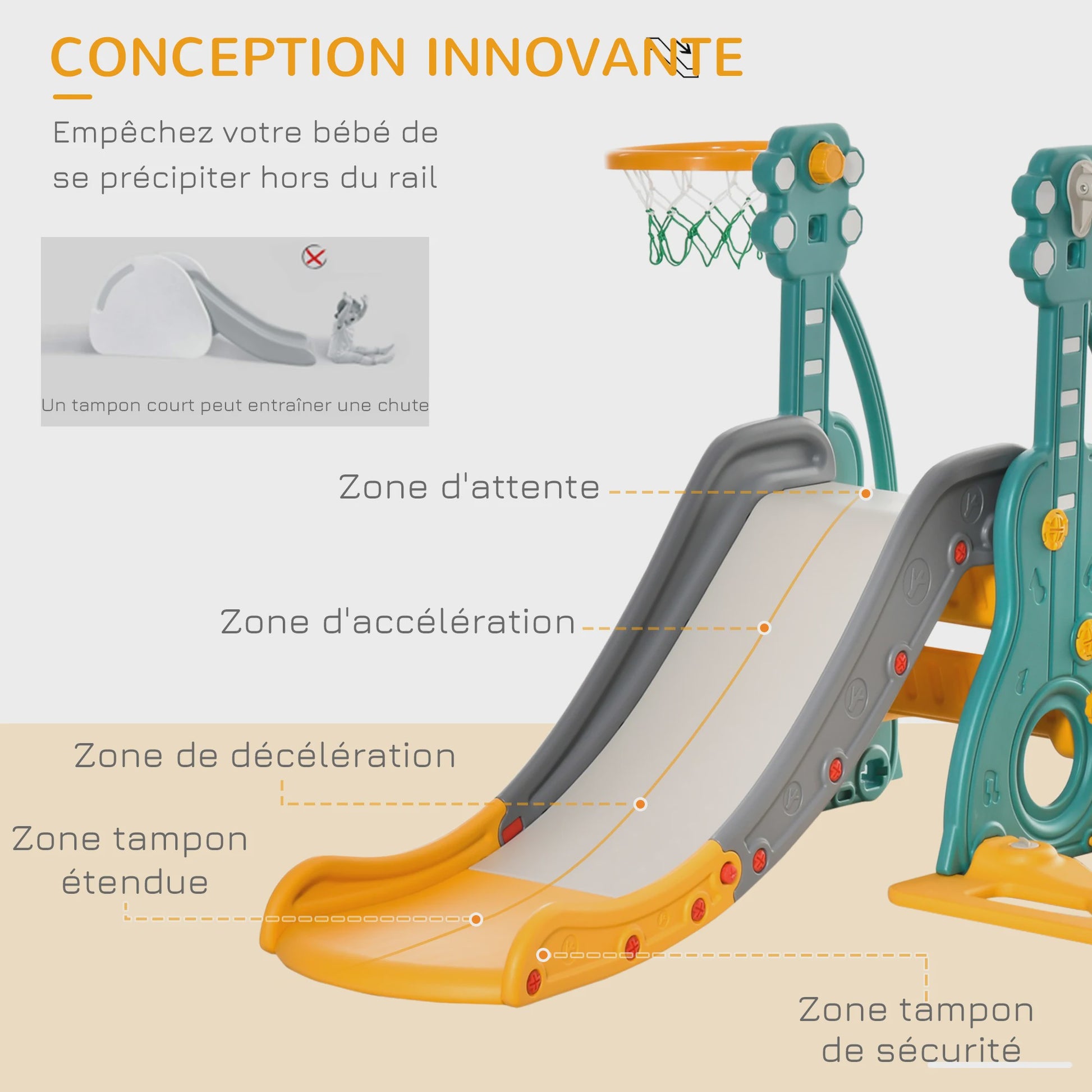 HOMCOM 4-in-1 Speeltoestel voor Kinderen: Glijbaan, Schommel, Basketbal & Stoel