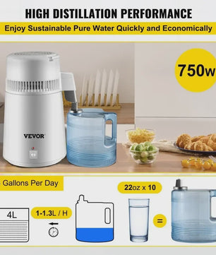 VEVOR Water Distilleerder 4L - Zuiver Drinkwater met Roestvrij Staal