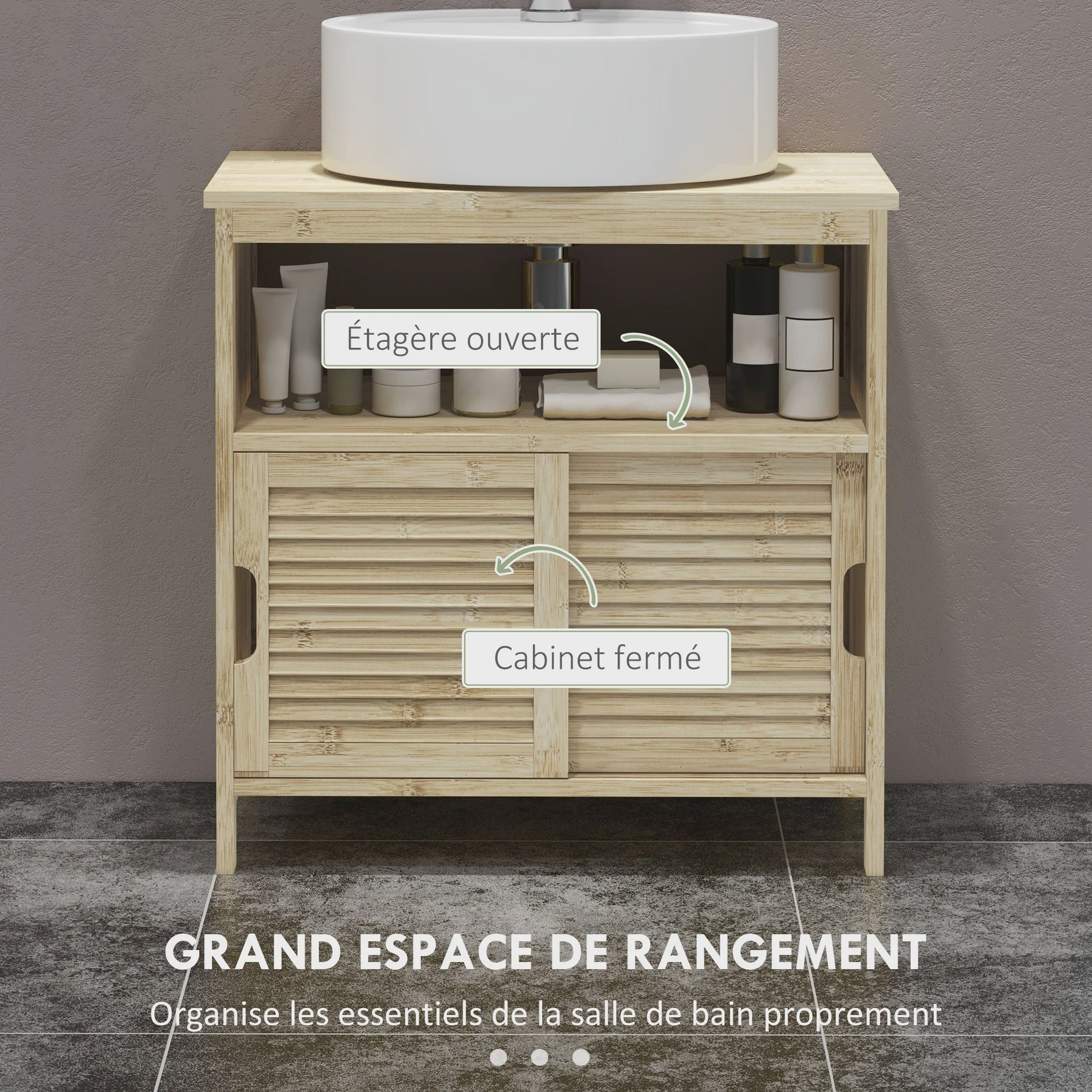 Bamboe Onderbouw Kast Badkamer - 60x30x60 cm - Natuurlijk Hout