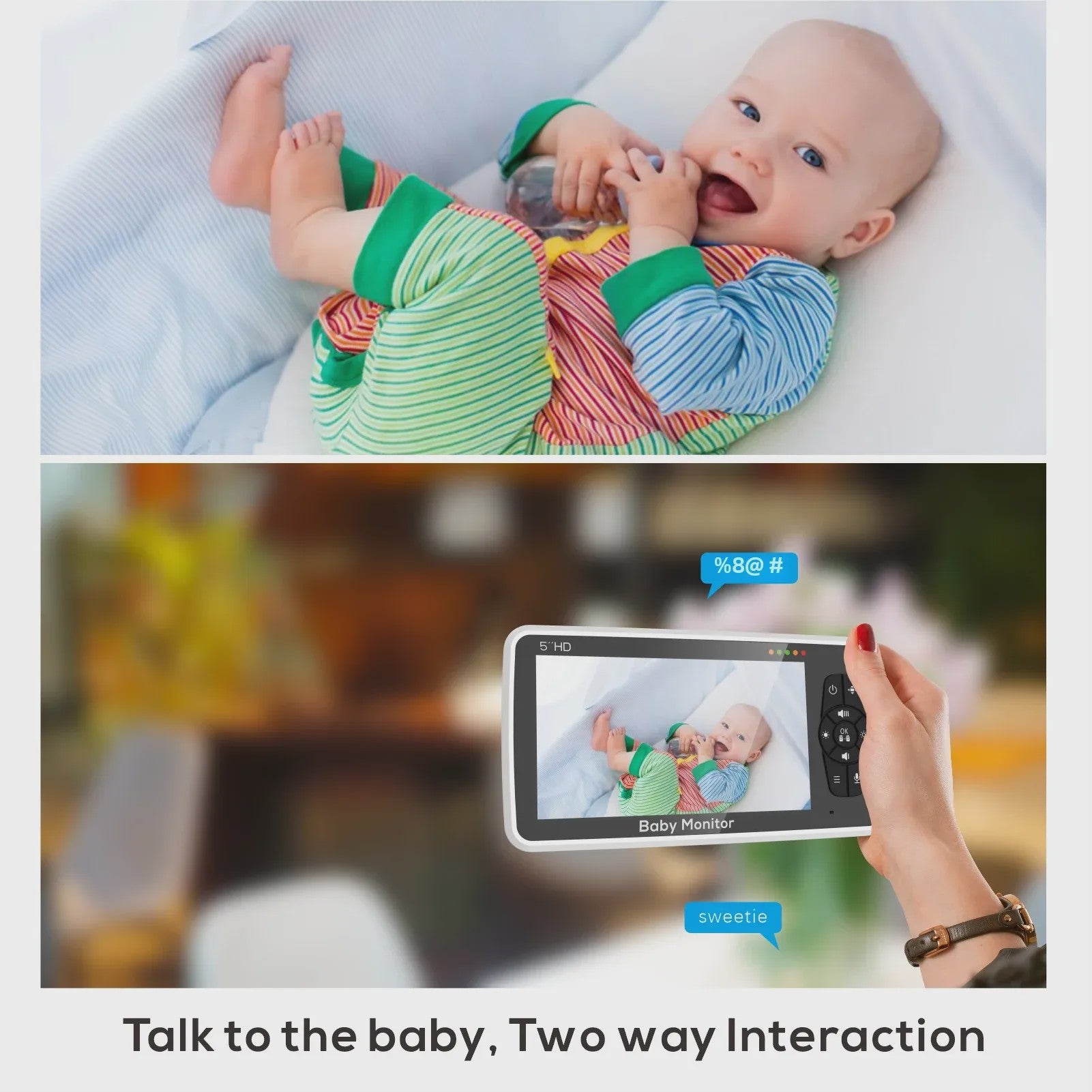 5" Video Babyfoon met Camera, 2-Weg Audio, Temperatuursensor & 22u Batterij