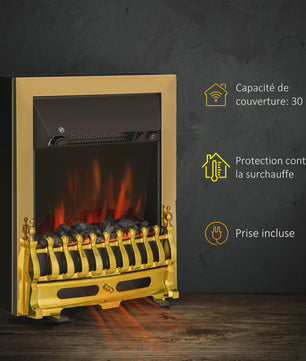 HOMCOM Elektrische Sfeerhaard Neo-Retro Stijl met Vlam Effect - Zwart/Goud