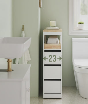 Smalle Badkamerkast met 3 Lades en Afneembare Tray - Houten Bovenblad