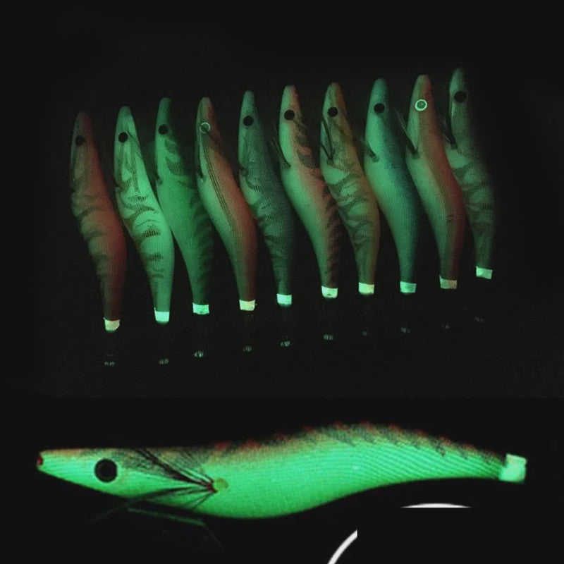 10-delige Set Lichtgevende Inktvis Aas Jig Lures met 3D Ogen - 3.5# 19.5g