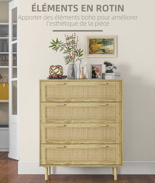 Bohemien Ladekast met 4 Lades en Gevlochten Hars Front - 90x45x108.5 cm