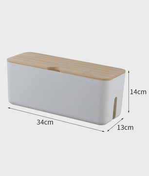 Stijlvolle Kabel Organizer Box met Houten Deksel - Bureau & Kantoor Kabelmanagement