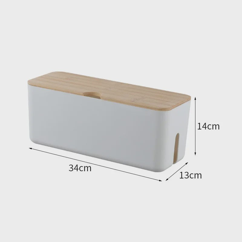 Stijlvolle Kabel Organizer Box met Houten Deksel - Bureau & Kantoor Kabelmanagement